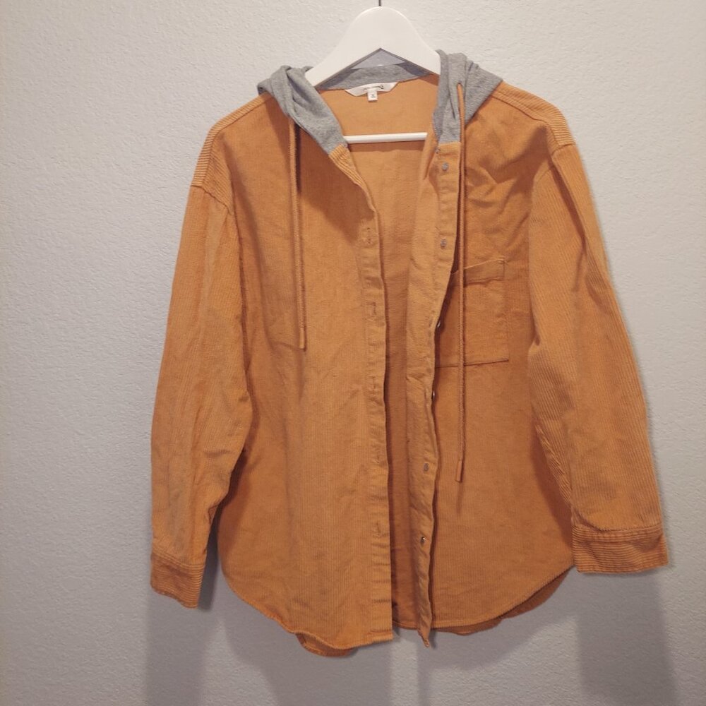 Corduroy Hooded Shirt Jacket Utility Chic Overshirt Casual Layering Shacket - Picture 2 of 10